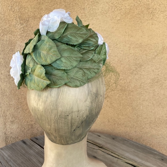 VTG 1960s Floral Hat Rose Bouquet w Veil Pixie Whimsie Style OS main image 4